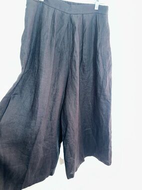 Anthropologie Black Linen Wide-Leg Culottes